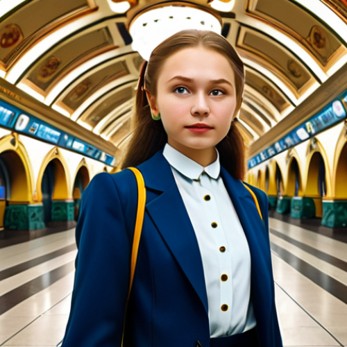 Home 14 **
"A young, fully clothed woman with striking features, reminiscent of a character from Russian folklore but with a modern twist, professional attire, standing in a stylized Moscow metro station with detailed architecture, safe for work, appropriate content, perfect anatomy, natural proportions, family-friendly, vibrant colors, digital painting, high quality, professional illustration."
**